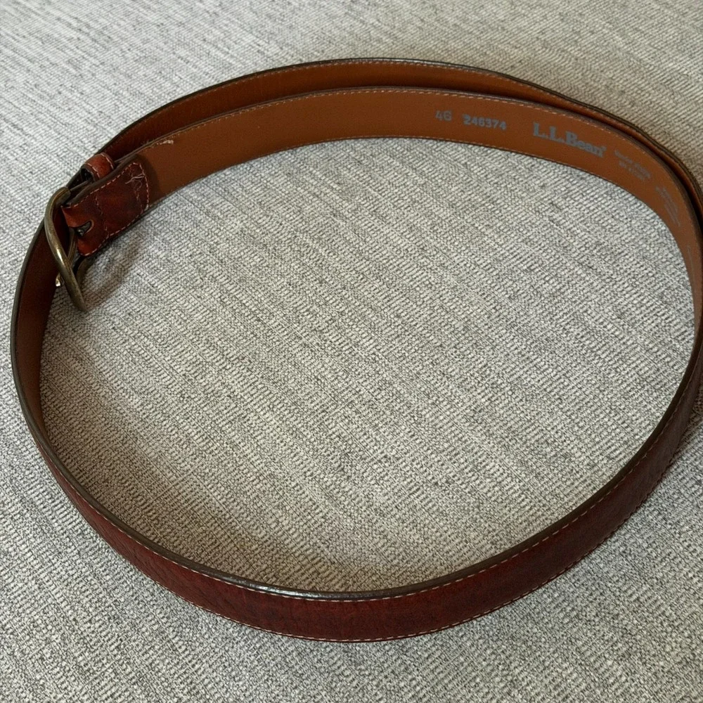 VTG LL Bean Brown Leather Chino Belt Brass Buckle Size 46